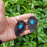 Boho Leather Earring with Turquoise Stone Setting (4431572598838)