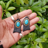 Boho Leather Earring with Turquoise Stone Setting (4431574073398)