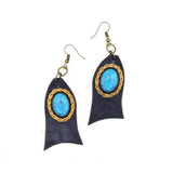 Boho Leather Earring with Turquoise Stone Setting (4431574073398)