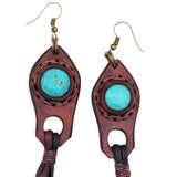 Boho Leather Earring with Turquoise Stone Setting (4431578955830)