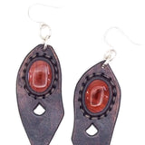 Boho Leather Earring with Brown Agate Stone Setting (4431579545654)