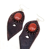 Boho Leather Earring with Brown Agate Stone Setting (4431579545654)