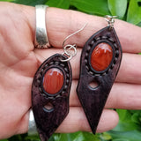 Boho Leather Earring with Brown Agate Stone Setting (4431579545654)