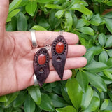 Boho Leather Earring with Brown Agate Stone Setting (4431579545654)