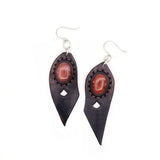 Boho Leather Earring with Brown Agate Stone Setting (4431579545654)
