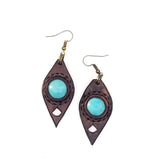Boho Leather Earring with Turquoise Stone Setting (4431585574966)