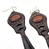 Boho Leather Earring with Brown Agate Stone Setting (4431599534134)