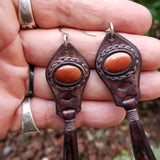 Boho Leather Earring with Brown Agate Stone Setting (4431599534134)