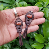 Boho Leather Earring with Brown Agate Stone Setting (4431599534134)