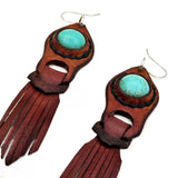 Boho Leather Earring with Turquoise Stone Setting (4431589867574)