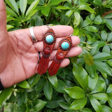 Boho Leather Earring with Turquoise Stone Setting (4431589867574)