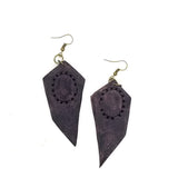 Boho Leather Earring with Red Agate Stone (4431600353334)