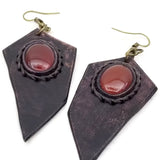 Boho Leather Earring with Red Agate Stone (4431600353334)