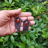 Boho Leather Earring with Red Agate Stone (4431600353334)