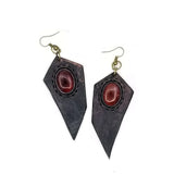 Boho Leather Earring with Red Agate Stone (4431600353334)
