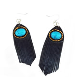 Leather Earring with Turquoise Stone Setting (4436963590198)