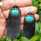 Leather Earring with Turquoise Stone Setting (4436963590198)