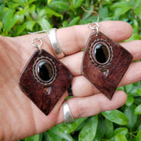 Boho Leather Earing with Onyx Setting (4436964769846)