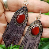 Boho Leather Earring with Red Agate Stone (4436968669238)