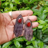 Boho Leather Earring with Red Agate Stone (4436968669238)