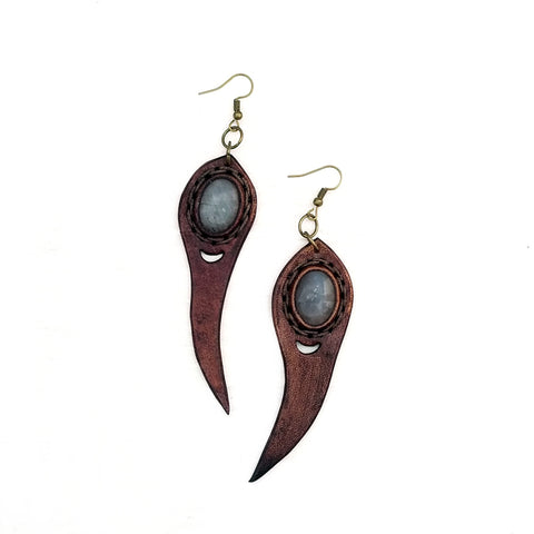 Boho Leather Earring with Amethyst Stone Setting (4436973158454)