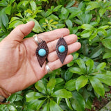 Boho Leather Earring with Turquoise Stone Setting (4436975747126)