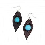 Boho Leather Earring with Turquoise Stone Setting (4436975747126)