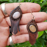 Boho Leather Earring with Agate Stone Setting (4436994555958)