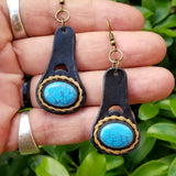 Boho Leather Earring with Turquoise Stone Setting (4436979220534)