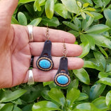 Boho Leather Earring with Turquoise Stone Setting (4436979220534)