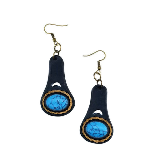 Boho Leather Earring with Turquoise Stone Setting (4436979220534)