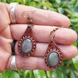 Boho Leather Earring with Amethyst Stone Setting (4436980203574)