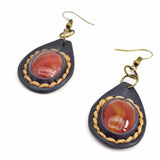 Boho Leather Earring with Brown Agate Stone Setting (4436986658870)