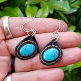 Boho Leather Earring with Turquoise Stone Setting (4437003108406)