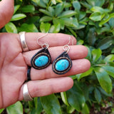 Boho Leather Earring with Turquoise Stone Setting (4437003108406)