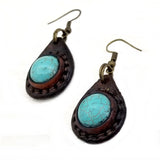 Boho Leather Earring with Turquoise Stone Setting (4437048426550)
