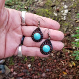 Boho Leather Earring with Turquoise Stone Setting (4437048426550)