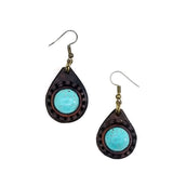 Boho Leather Earring with Turquoise Stone Setting (4437048426550)