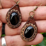 Boho Leather Earing with Onyx Setting (4437070544950)