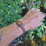 Boho Handcrafted Genuine Vegetal Leather Bracelet with Gold Stone Setting-Unique Gift Fashion Jewelry Cuff