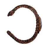 Boho Handcrafted Genuine Brown Braided Leather Bracelet with Gray Agate Stone-Unique Gift Fashion Jewelry Cuff