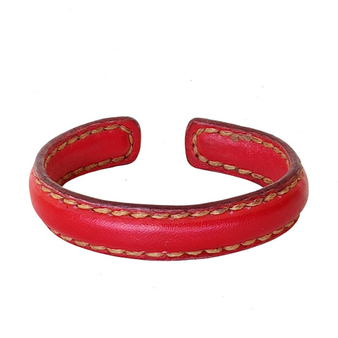 Boho Handcrafted Genuine Vegetal Leather Red Bracelet-Adjustable Unisex Gift Leather Fashion Jewelry Cuff