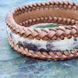 Boho Handcraft Braided Genuine Vegetal Leather Brown and White Adjustable Bracelet-Unisex Gift Fashion Leather Jewelry-Cuff