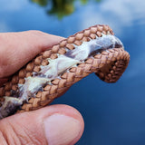 Boho Handcraft Braided Genuine Vegetal Leather Brown and White Adjustable Bracelet-Unisex Gift Fashion Leather Jewelry-Cuff