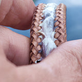 Boho Handcraft Braided Genuine Vegetal Leather Brown and White Adjustable Bracelet-Unisex Gift Fashion Leather Jewelry-Cuff
