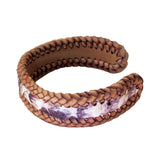 Boho Handcraft Braided Genuine Vegetal Leather Brown and White Adjustable Bracelet-Unisex Gift Fashion Leather Jewelry-Cuff