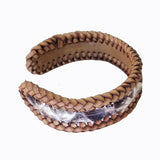 Boho Handcraft Braided Genuine Vegetal Leather Brown and White Adjustable Bracelet-Unisex Gift Fashion Leather Jewelry-Cuff