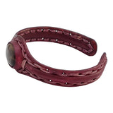 Handcrafted Brown Genuie Vegetal Leather Barcelet with Tiger Eye Agate Stone - Cuff -  Tiger Eye Naturel Stone Design Bracelet