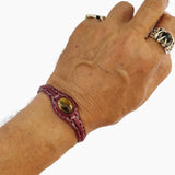 Handcrafted Brown Genuie Vegetal Leather Barcelet with Tiger Eye Agate Stone - Cuff -  Tiger Eye Naturel Stone Design Bracelet