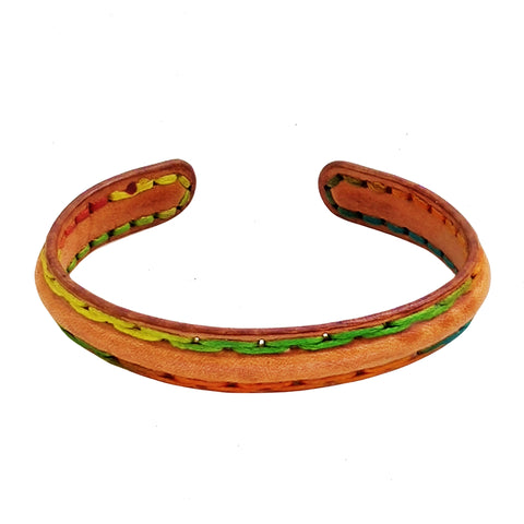 Boho Handcrafted Genuine Vegetal Leather Bracelet with Adjustable Copper Insert-Gift Unisex Leather Fashion Jewelry-Cuff